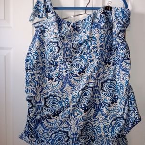 Swimsuits for All one shoulder ruched blue/white tankini with swim skirt sz 32